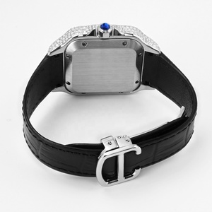 Orologio <span class=keywords><strong>da</strong></span> <span class=keywords><strong>Uomo</strong></span> Unico con Vetro alla Moda, Cinturino in Pelle, Stile Hip Hop, Personalizzato, Quadrante Quadrato in Acciaio Inossidabile con Diamanti Moissanite Taglio Ghiaccio - Product Image 6