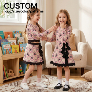 Robe d'Halloween personnalisée pour filles, manches longues, en tissu yoga, imprimé fantôme et citrouille, double nœud latéral, ourlet festonné - Product Image 1