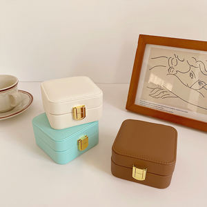 Custom Logo Mini Travel <b>Jewelry</b> Box Women's Ornaments Earring Portable PU <b>Leather</b> Jewel Case with Velvet PC Material for Storage - Product Image 6