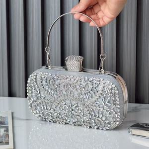 DAQI New Flower Crystal Stone Rhinestone <b>Chains</b> Evening Clutch Bag Zipper Closure Waterproof 3L+ Capacity for Women Party - Product Image 4