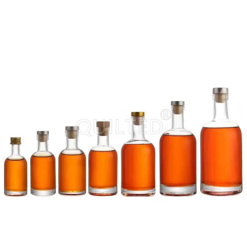 Wholesale 200ml 375ml 500ml 750ml Empty Clear Frosted Alcohol Wine Liquor Glass Bottle With Cork