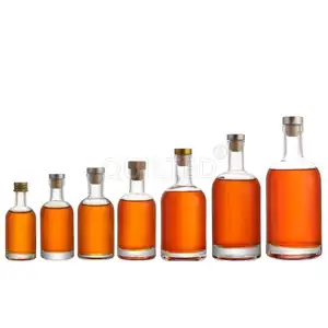 Wholesale 200ml 375ml 500ml 750ml Empty Clear Frosted Alcohol Wine Liquor Glass Bottle With Cork