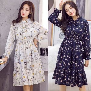 <span class=keywords><strong>2021</strong></span> vestidos de otoño para mujer bohemios de manga larga de talla grande Vestido camisero de gasa lazo blanco Floral Boho Club vestido de fiesta invierno 3XL - Product Image 1