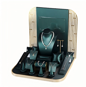 Luxury Green PU Leather Jewelry Display Set for <b>Necklace</b> <b>Ring</b> Earring Bracelet With Logo Printing High End Retail Counter Props - Product Image 1