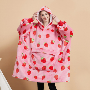 Tùy chỉnh thiết kế Phụ nữ người đàn ông Hoody ấm flannel Sherpa quá khổ mặc trùm đầu hoodie chăn với tay áo và túi - Product Image 4