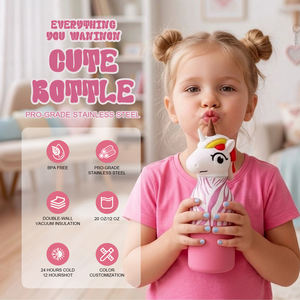 Botella de Agua Aislada de Acero Inoxidable para Niños, con Pajita y Tapa con Forma de Animal, 12oz/20oz, Libre de BPA, Venta al Por Mayor Everich - Product Image 3