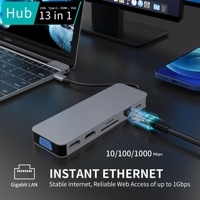 Listo para enviar Aluminio 3,0 Hub 13 puertos con adaptador de corriente tipo C y A Stock Estación de acoplamiento HUB de USB-C