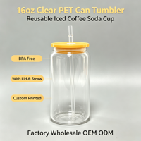 Gobelet en plastique transparent de 16 oz avec couvercle coloré et paille, idéal pour Halloween, Noël et les fêtes, réutilisable, en forme de canette, pour boissons