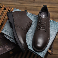 Sepatu Boots Kulit Sapi Asli Pria Model Retro Motif Kotak-kotak, Tali di Bagian Atas, Layanan Logo Kustom, Pasokan Pabrik