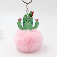 Vente en gros de caoutchoucs souples décoration de plantes porte-clés de voiture accessoires en forme de boule de fourrure porte-clés cactus gonflé en pvc personnalisé pour ornements