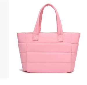 여성용 맞춤형 로고 방수 폴리에스터 푹신한 토트 백 여름용 지퍼 클로저가 달린 패딩 핸드백 - Product Image 1