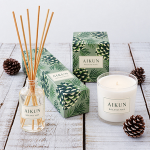 Aikun – Ensemble diffuseur de parfum et bougie en verre rond 100 ml, boîte en pin, logo imprimé, faible MOQ, parfum longue durée, livraison rapide pour les magasins de décoration - Product Image 2