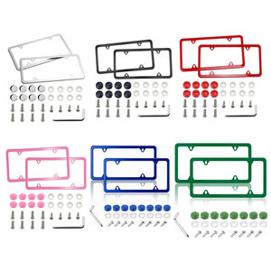 Cadre de <span class=keywords><strong>plaque</strong></span> <span class=keywords><strong>d</strong></span>'<span class=keywords><strong>immatriculation</strong></span> en acier inoxydable, spécifications américaines, avec trous carrés et bords fins, comprenant des vis et une clé, taille américaine - Product Image 1