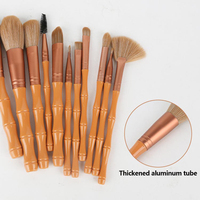 Kuas Rias Wajah Gaya Bambu OEM ODM, Kuas Concealer, Eyeshadow, Alis, Bibir, Perlengkapan Kecantikan, Set Kuas Kosmetik