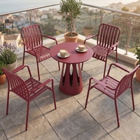 Table de jardin ronde en aluminium, table de terrasse, table de bistrot pour l'extérieur, pour la cour, le jardin, la terrasse et le bord de la piscine, Burgungy
