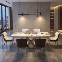 Ensemble de table à manger moderne de luxe, petite table, en acier carbone, plateau en marbre, mobilier de maison, 6 places, villa, hôtel, restaurant, stable