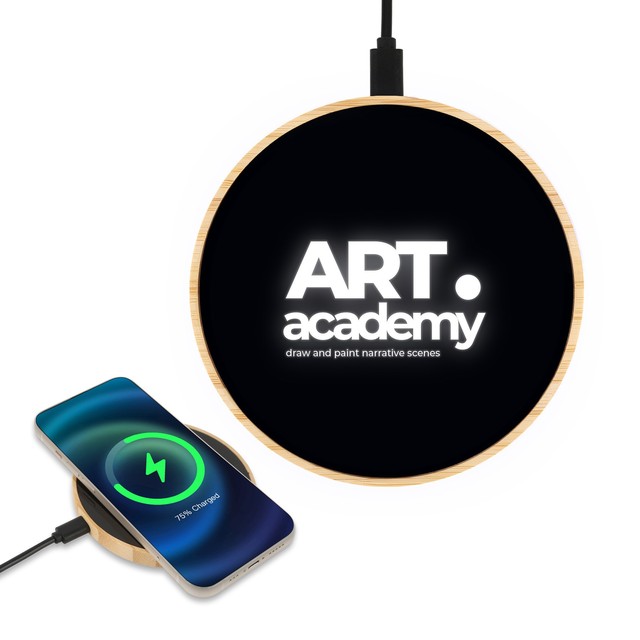 Eco Bamboo 15W Wireless Charging Pad Round Custom Multicolor LED Illuminated Logo Portable Wireless Charger Custom Logo Gift