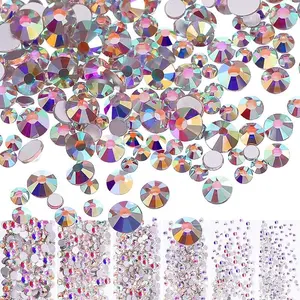 Оптовая продажа навальный пакет с украшением в виде кристаллов AB стеклянных кабошонов из горного хрусталя горячей фиксации, плоская задняя часть, горный хрусталь для нейл-арта