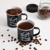 Mug à café émaillé de marque privée 12 oz en gros, écologique, réutilisable, avec couvercle, couleur et logo personnalisables, isotherme