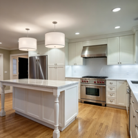 Meuble de cuisine modulaire moderne sur mesure, en kit, matériaux écologiques ignifuges, finition beige mate, poignée à LED intégrée
