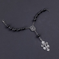 Hématite Décennie Chapelet Homard Griffe Perles En Pierre Naturelle St.Michael Médaille Crucifix Argent Catholique Bracelet Auto Chapelets