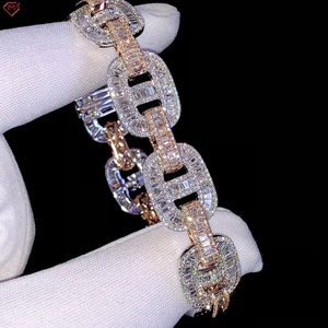 Đồ Trang Sức Tốt Người Đàn Ông Moissanite Vòng Đeo Tay Hip Hop 925 Bạc VVS Iced OUT 2 Tone Gra Moissanite Cuba Liên Kết Chuỗi - Product Image 3