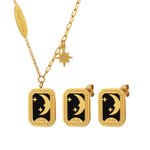Collana con Ciondolo Rettangolare Luna e Stella Nera, Placcata Oro 18K, con Catena a Serpente, Gioielli di Moda in Acciaio Inossidabile all'Ingrosso - Product Image 6
