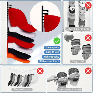 Baseball Cap Wall Mount Storage Rack <b>Black</b> Rectangle Easy Install Hat Organizer Adhesive Free Wall Mounted Type - Product Image 4