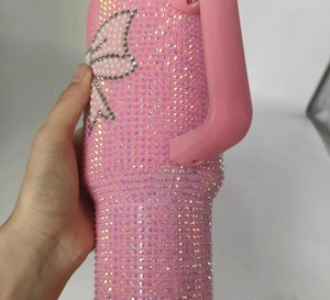 40oz Luxury Custom Colors Rhinestone Stud American Flag Stainless Steel Shiny Bling Vacuum Insulated Tumbler <b>Thermos</b> Straw - Product Image 5