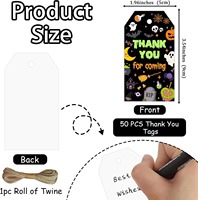 Étiquettes de remerciement Halloween avec ficelle noire pour les cadeaux de fête, les sacs de bonbons et la décoration d'événements, étiquettes gothiques Halloween