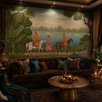 Papier peint mural auto-adhésif imperméable, scène de chasse miniature indienne, lac tropical, papier peint à coller et à décoller, décoration murale