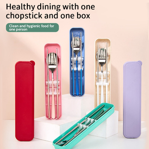 304 cấp thực phẩm du lịch chuyến đi 3 cái Hàn Quốc thép không gỉ <span class=keywords><strong>Flatware</strong></span> <span class=keywords><strong>Set</strong></span> với trường hợp hộp màu thiết lập dao kéo cho cắm trại ngoài trời - Product Image 3