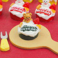 Kawaii ours gâteau dessin animé résine Flatback Cabochon pour album à faire soi-même porte-clés pendentif maison de poupée Miniature nourriture jouets