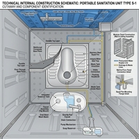 Toilettes portables en HDPE au design moderne, sanitaires mobiles d'extérieur avec cuvette à la turque et lavabo pour les chantiers
