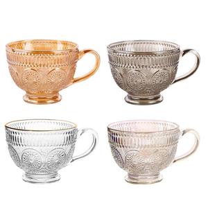 Copo de Vidro Retro Europeu de 400ml com Alça para Café da Manhã, Leite, Chá, Bebida, Copo de Vinho em Âmbar com Relevo - Product Image 2
