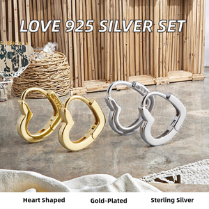 Colección Love, Joyería Fina, Pendientes de Plata de Ley 925, Aros con Forma de Corazón en Oro y Circonitas, para Bodas, Día de San Valentín - Product Image 3