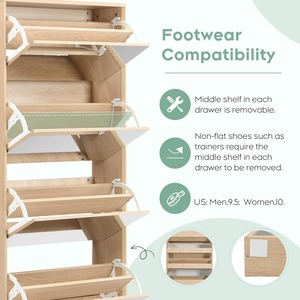 Fournisseur d'usine, organisateur de rangement pour chaussures étroit à 5 niveaux, étagère à chaussures avec miroir, armoire avec 5 tiroirs rabattables pour l'entrée, le couloir - Product Image 2