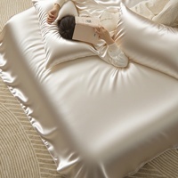 Housse de couette de luxe légère et minimaliste en soie glacée de qualité supérieure, ultra-douce et lavable, pour ensemble quatre pièces