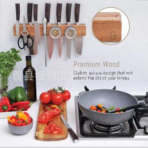 Wooden Magnetic Knife Rack <b>Wall</b> <b>Mounted</b> Kitchen Knife Holder Storage <b>Shelf</b> With Spice Containers - Product Image 5
