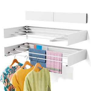 Wall Mounted Retractable Collapsible Foldable Single Tier Metal White/Black Modern Multifunctional Bathroom Laundry Drying <b>Rack</b> - Product Image 1