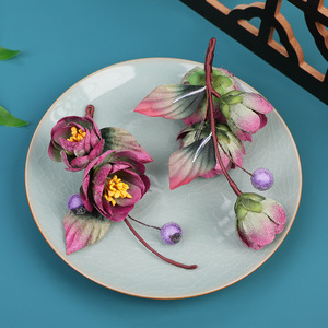 Nuevo diseño original, hecho a mano, estilo antiguo, cheongsam floral de terciopelo sintético morado, maquillaje Hanfu y accesorios para el cabello, Hanfu - Product Image 3