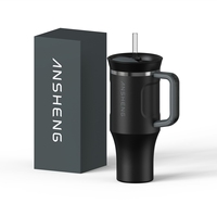 ANSHENG Vaso Térmico de Acero Inoxidable de Grado Alimenticio con Asa y Pajita, Personalizable con Logotipo, 32oz 40oz