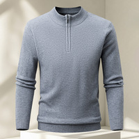 Pull en maille pour homme à col montant et demi-zip, manches longues, couleur unie, coupe droite, épais et chaud, idéal pour l'automne et l'hiver