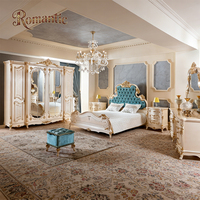 Lit King Size Classique Européen de Luxe, Cadre en Bois Massif Sculpté Blanc Ivoire et Or, Tête de Lit Capitonnée, Mobilier de Villa et de Maison