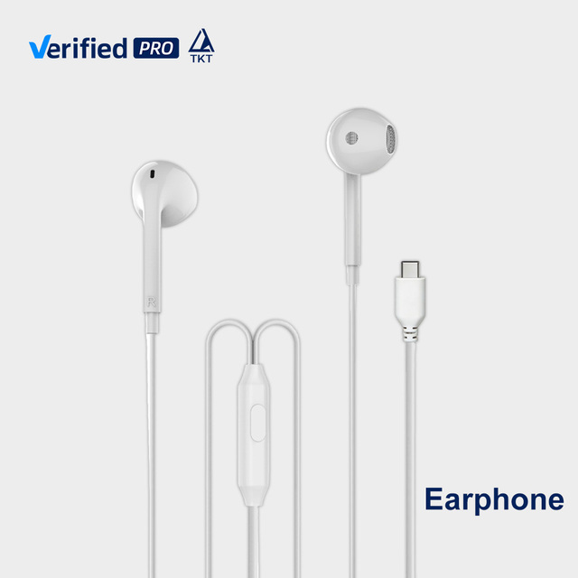 TKT Half-in-ear Wired Earphones with Type-C Connector Inline Remote Control Microphones for Smartphones Tablets & Laptops