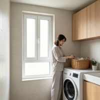 Fenêtre à battant en PVC bicolore (intérieur/extérieur) pour appartement de luxe, différentes finitions intérieures et extérieures