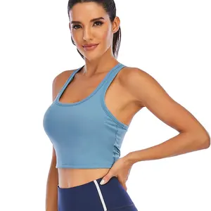 蓝色长款女士健身服女式健身上衣设计您自己的性感女士运动服无背定制加垫运动胸罩
