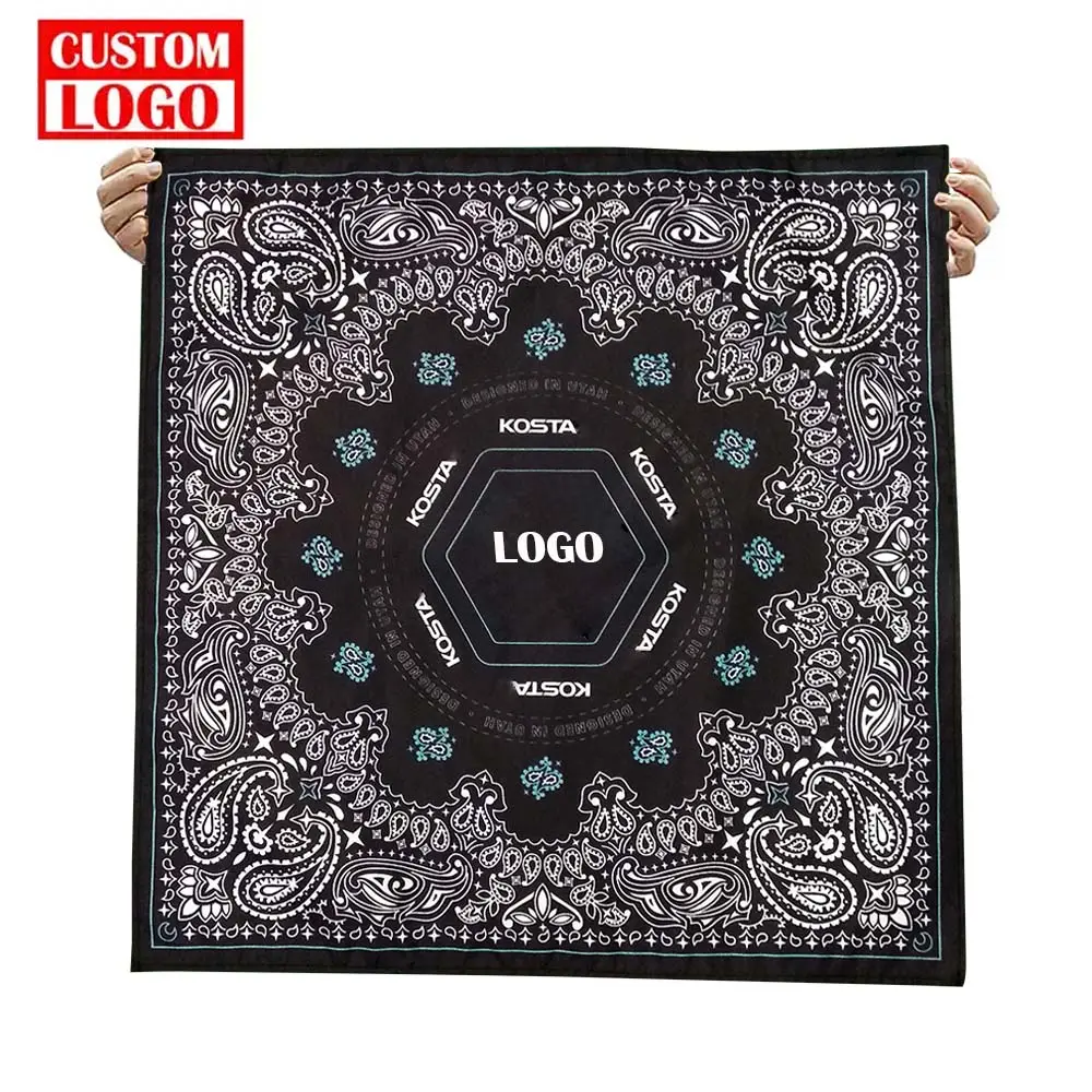 22*22Inch Vierkante Sport Hoofddeksels Sjaal Full Color Met Design Print Custom Bandana Zakdoek Zijde Katoen Bandana Custom Logo