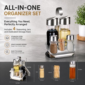 Ensemble de bouteilles à huile en verre et pots à épices avec base en acier inoxydable, récipients à <span class=keywords><strong>condiments</strong></span> pour la cuisine domestique, ensemble d'ustensiles de cuisine créatifs - Product Image 2