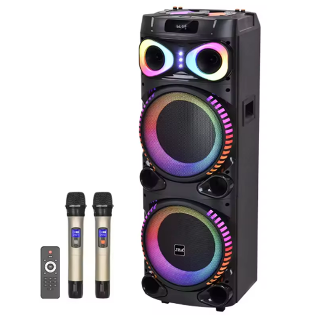 200W Dual 12-Inch Portable Wireless Speaker, Mic & Remote Control, USB/TF/Aux/FM Support